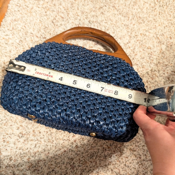 Elegant Navy Woven Clutch with Wooden Handle - Picture 9 of 9